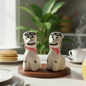 Vintage Dogs With Goggles SNOOPY RED BARON Salt And Pepper Shaker Set Japan
